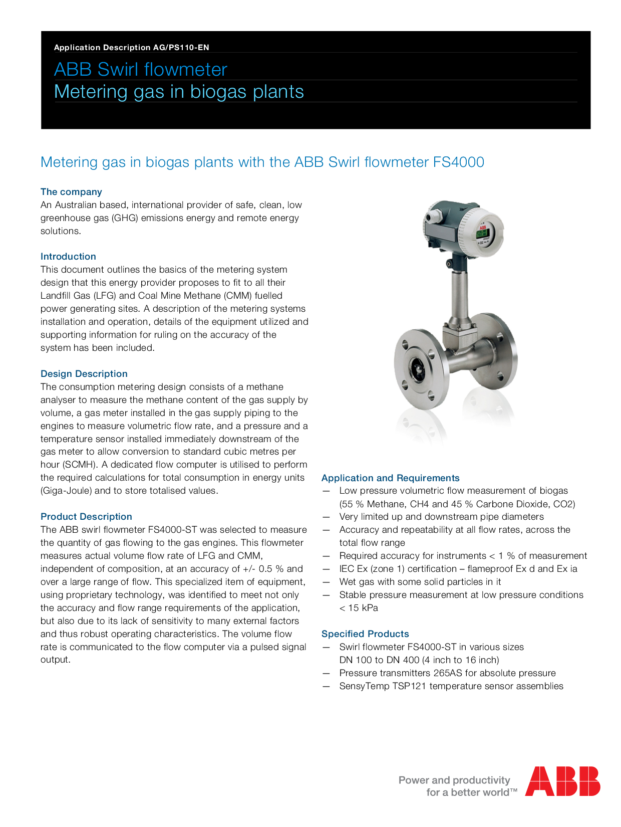 Metering Gas In Biogas Plants With The Abb Swirl Flowmeter F