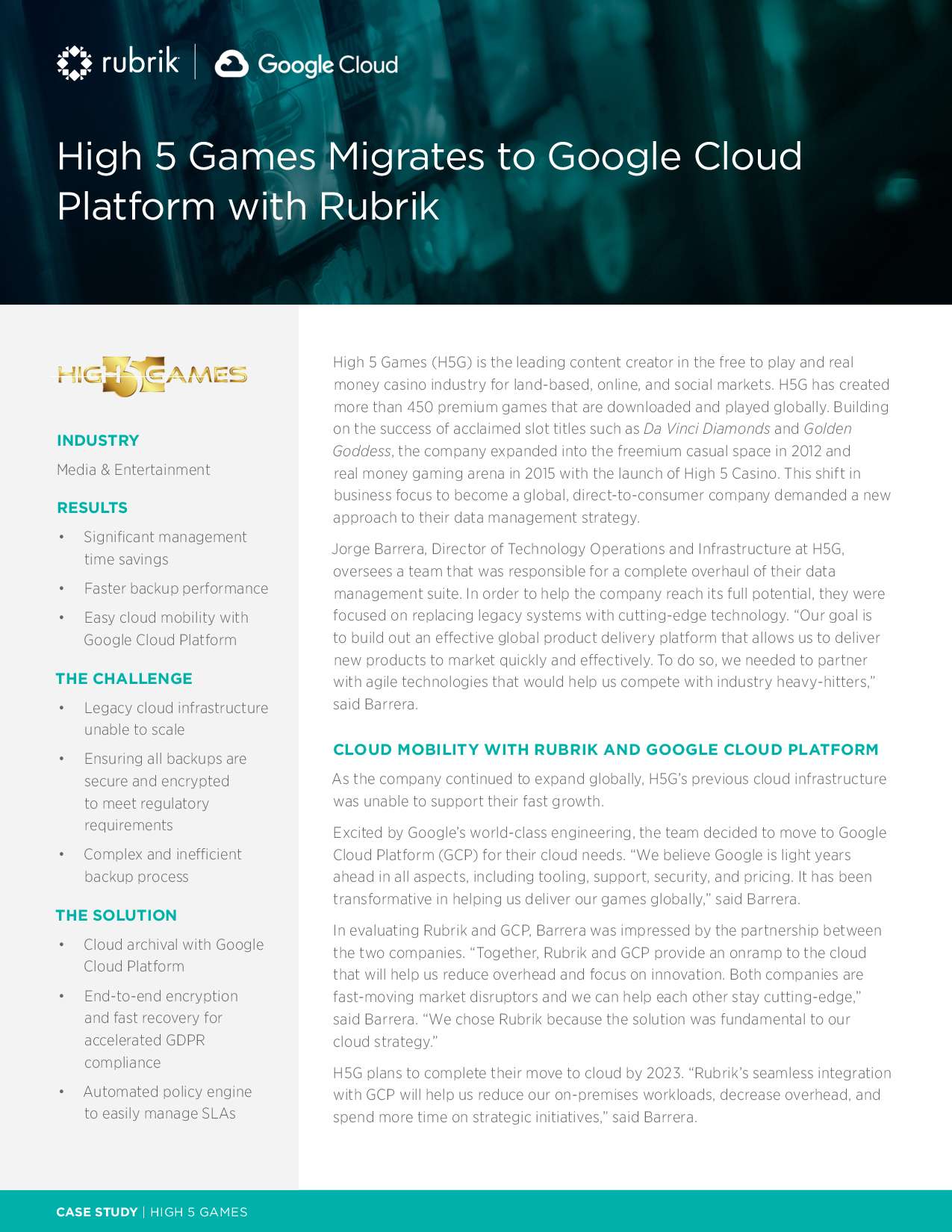 High 5 Games Migrates to Google Cloud Platform with Rubrik