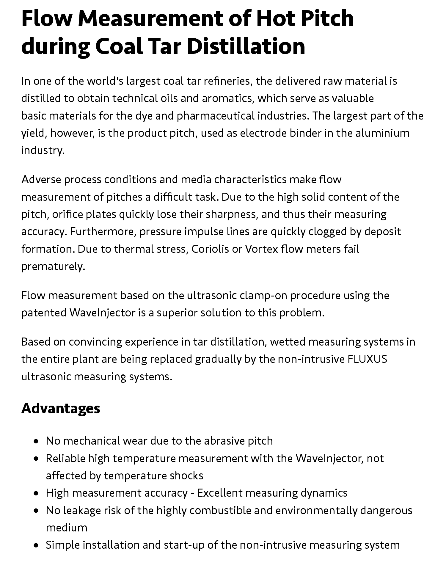 Flow Measurement Of Hot Pitch During Coal Tar Distillation