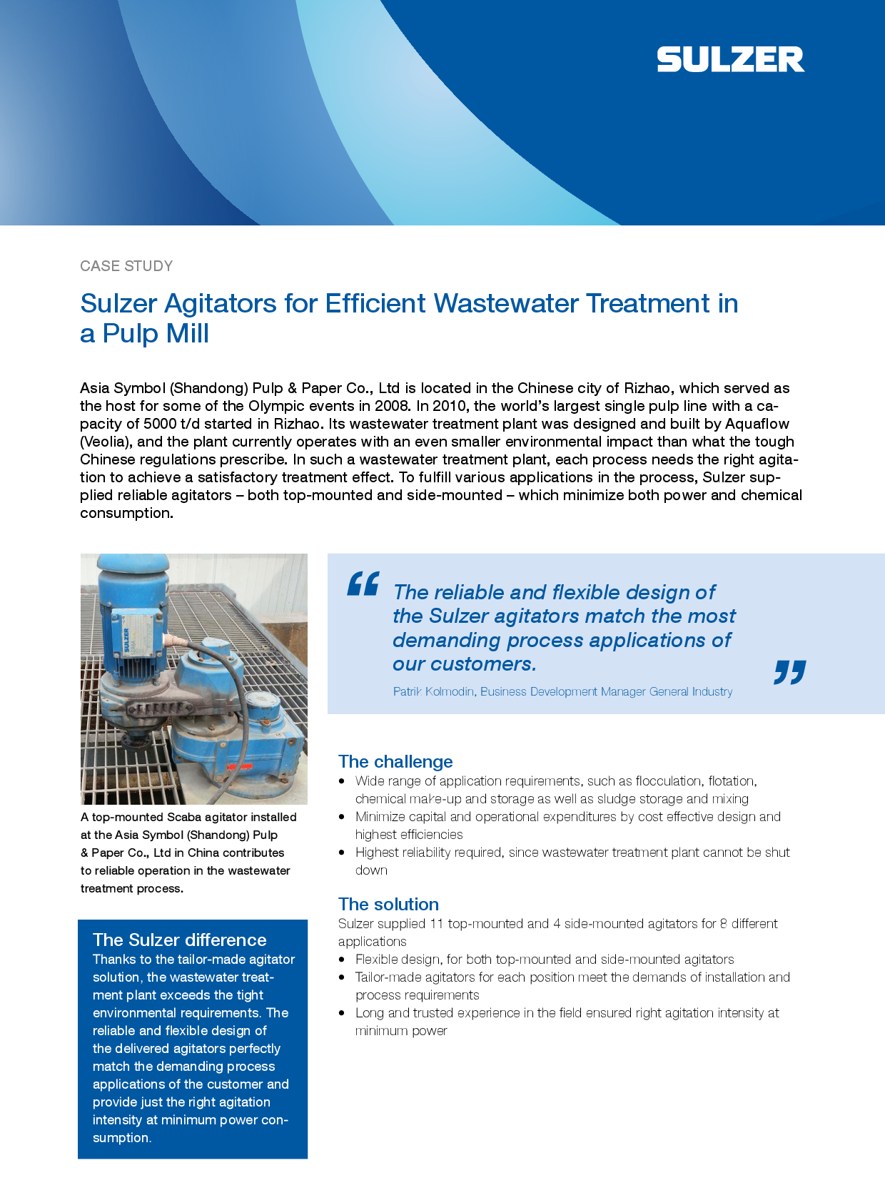 Sulzer Agitators for Efficient Wastewater Treatment in a Pu