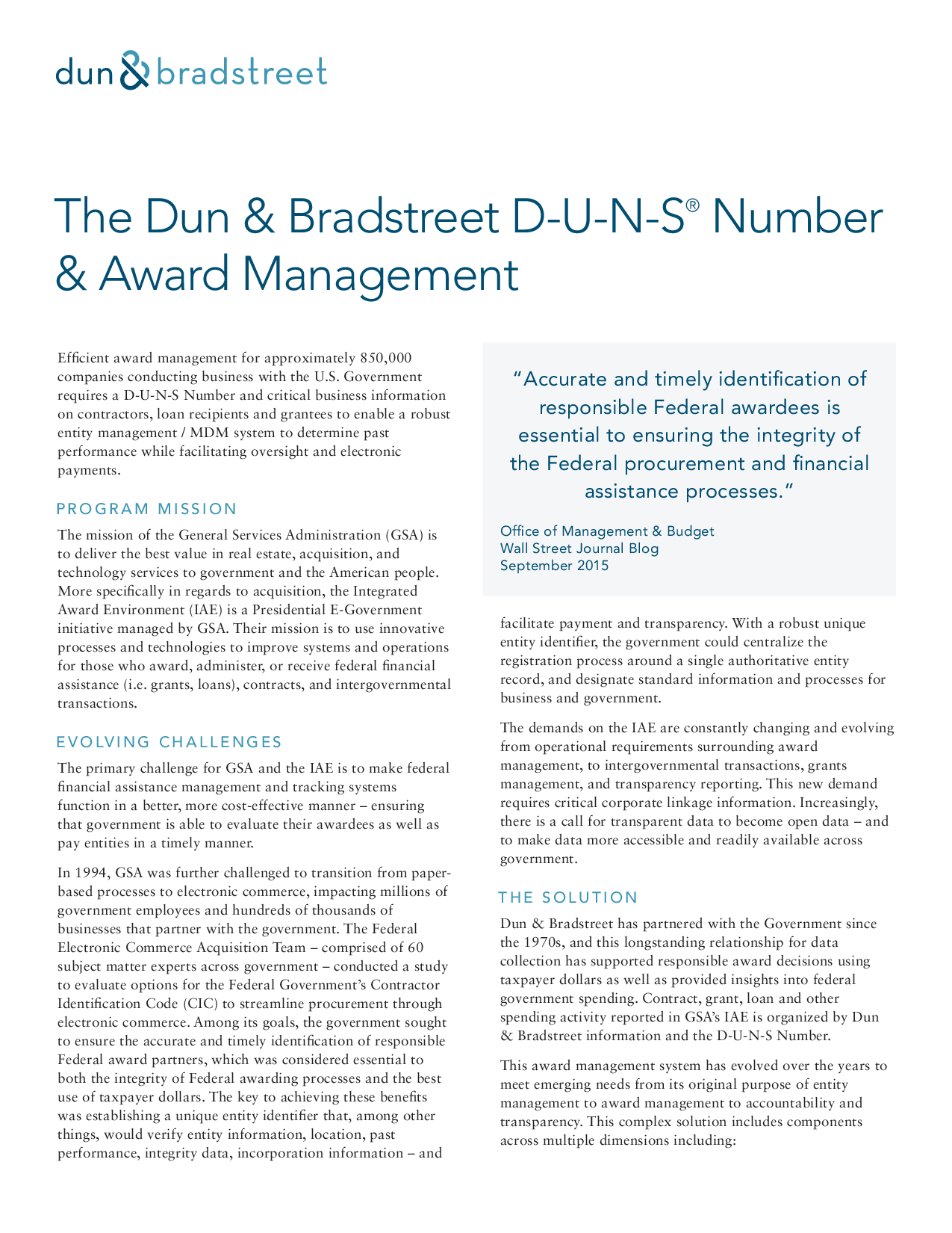 The Dun & Bradstreet D-U-N-S Number & Award Management