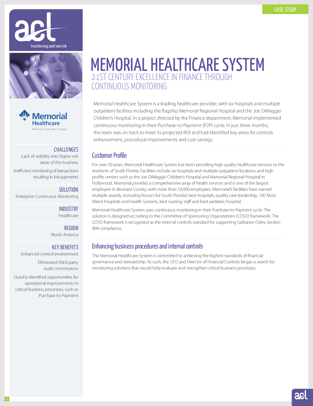 MEMORIAL HEALTHCARE SYSTEM 21ST CENTURY EXCELLENCE IN FINANC