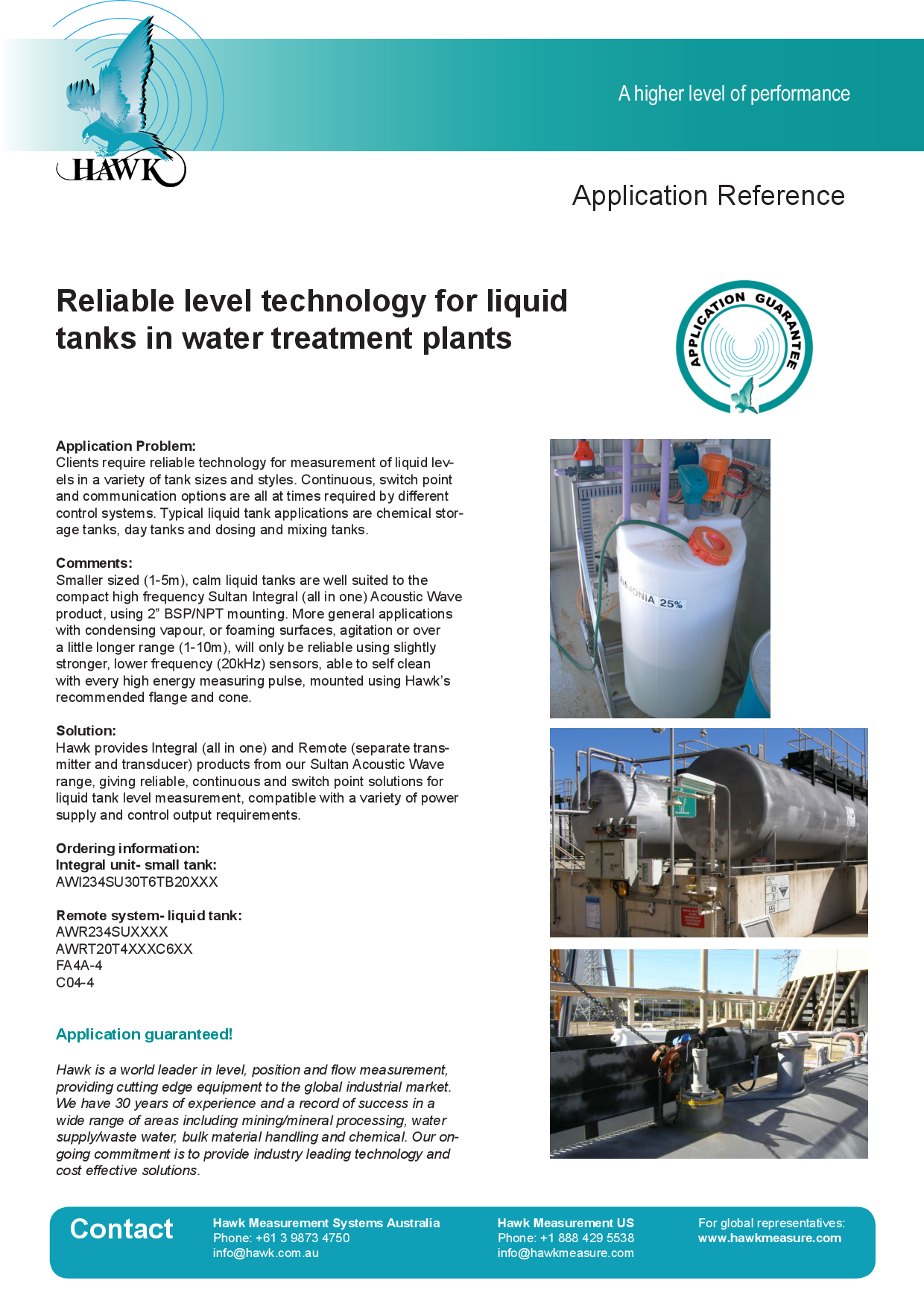 Reliable level technology for liquid tanks in water treatme