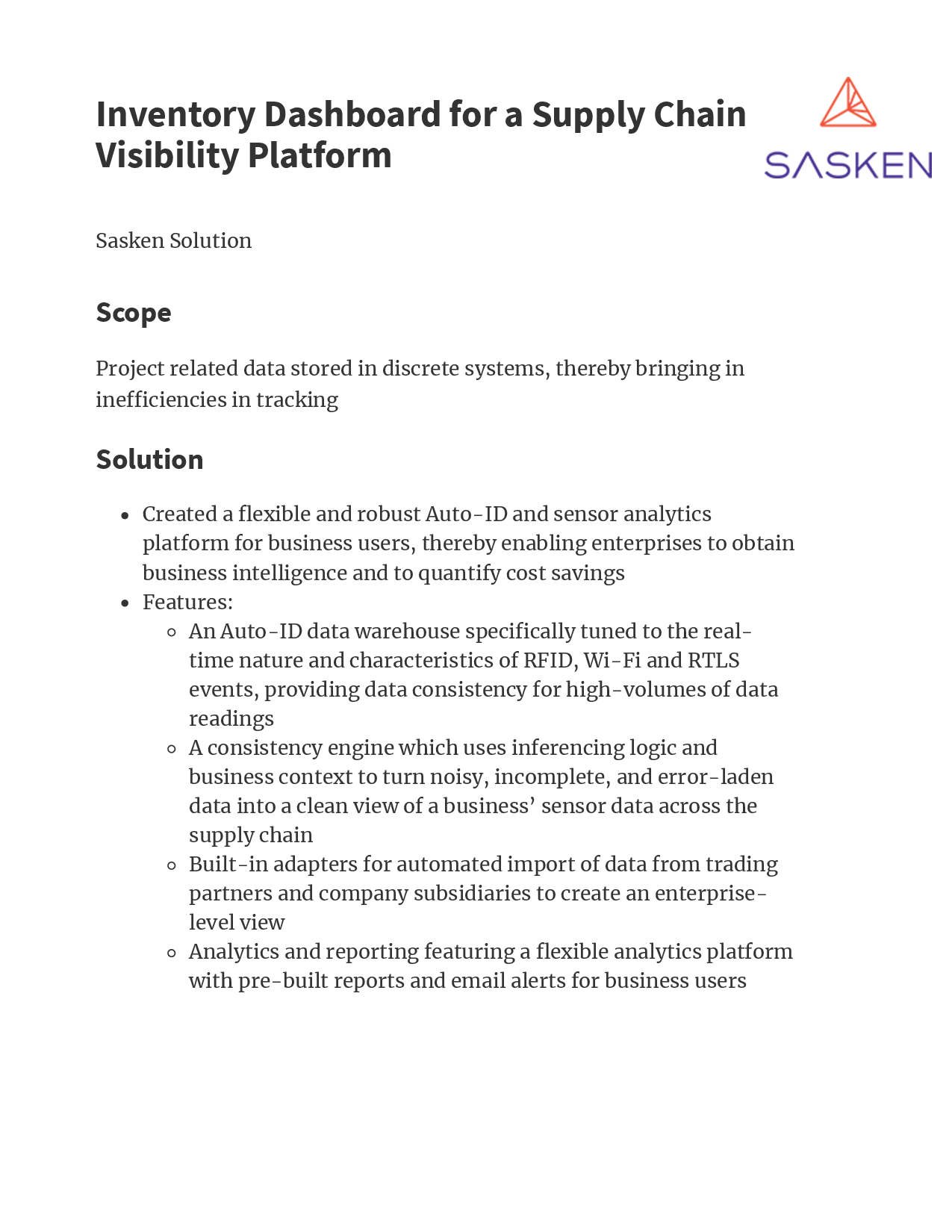 Inventory Dashboard For A Supply Chain Visibility Platform